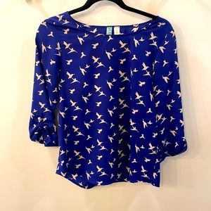 Anthropologie Blue Silk Top, Small